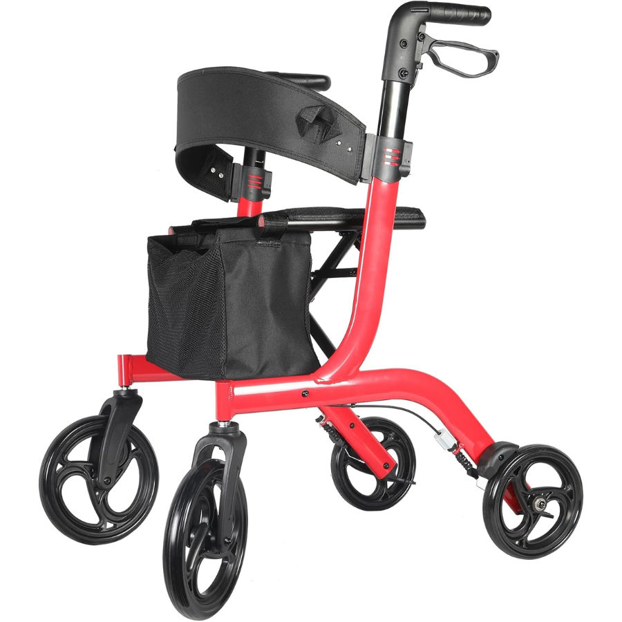 Upright Walker for Seniors with Seat – 450 lbs Heavy-Duty Stand-Up Rollator, 19.8 lbs Lightweight Frame, Adjustable Arms, 10" All-Terrain Wheels, Foldable Design