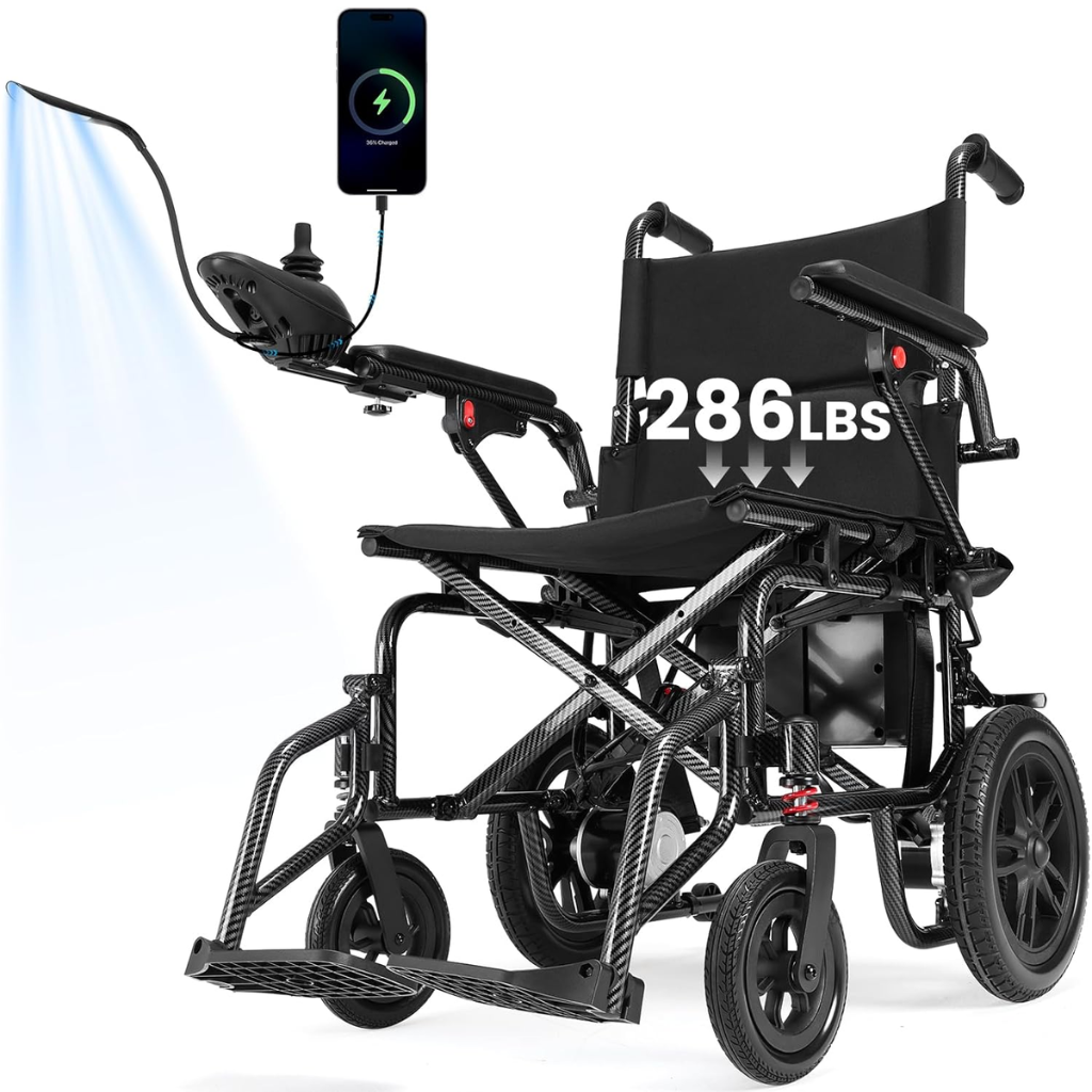 Foldable Electric Wheelchair for Adults – Dual 360W Motors, 15-Mile Travel Distance, 4MPH Max Speed, Supports 286 lbs