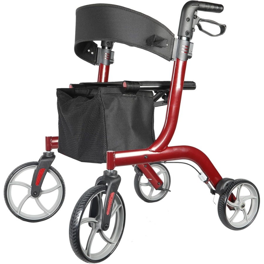 Upright Walker for Seniors with Seat – 450 lbs Heavy-Duty Stand-Up Rollator, 19.8 lbs Lightweight Frame, Adjustable Arms, 10" All-Terrain Wheels, Foldable Design